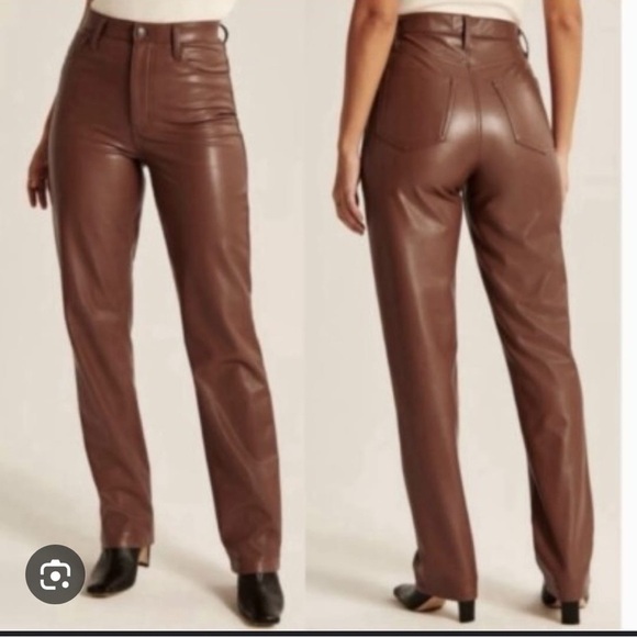 Abercrombie & Fitch Curve Leather 90s Straight Pants-Ultra High Rise Size 32/14 - Picture 2 of 16